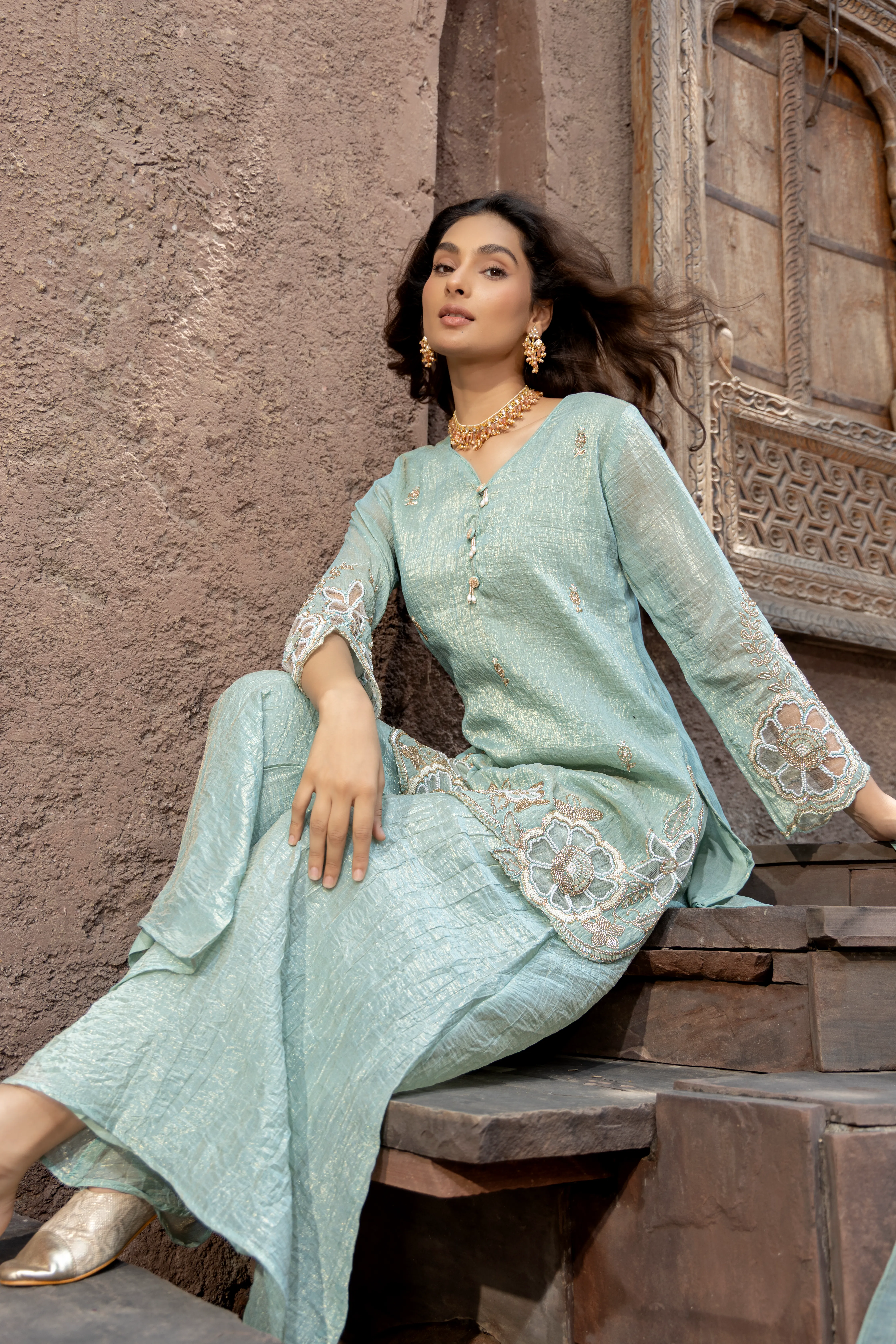 Mint Green Silk Kurta Set