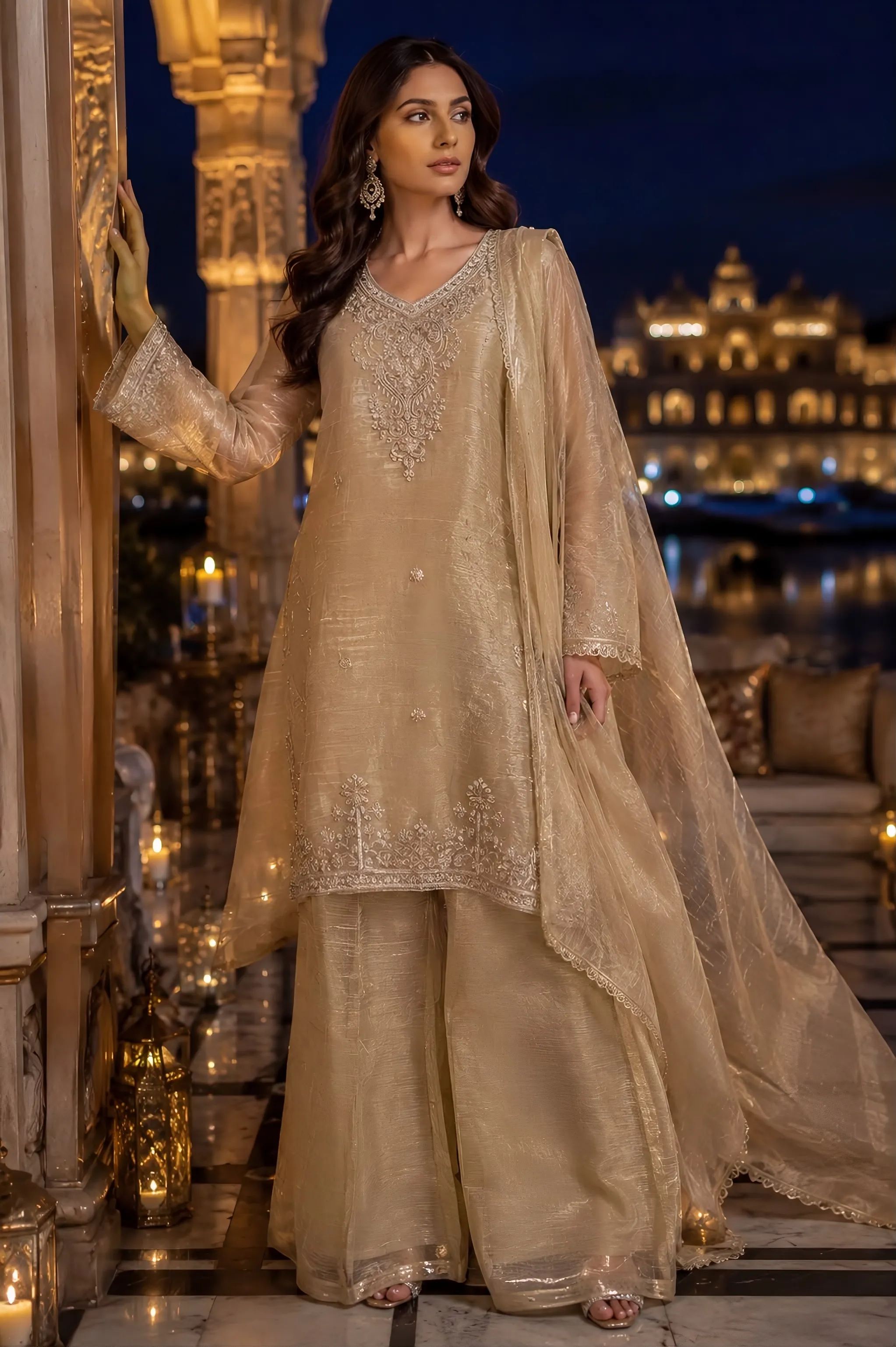 Peach Floral Anarkali Set