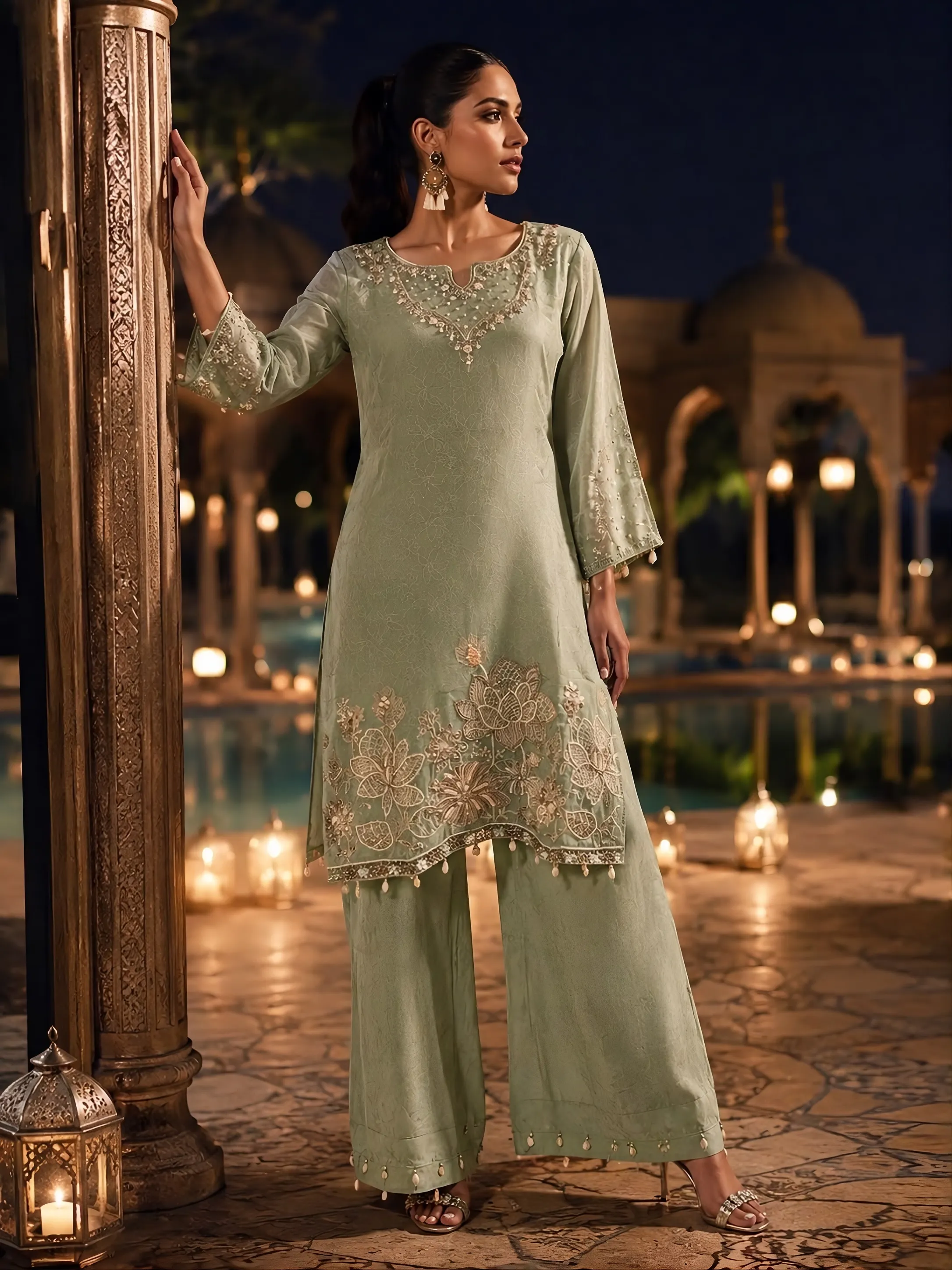 Sage Green Palazzo Kurta Set