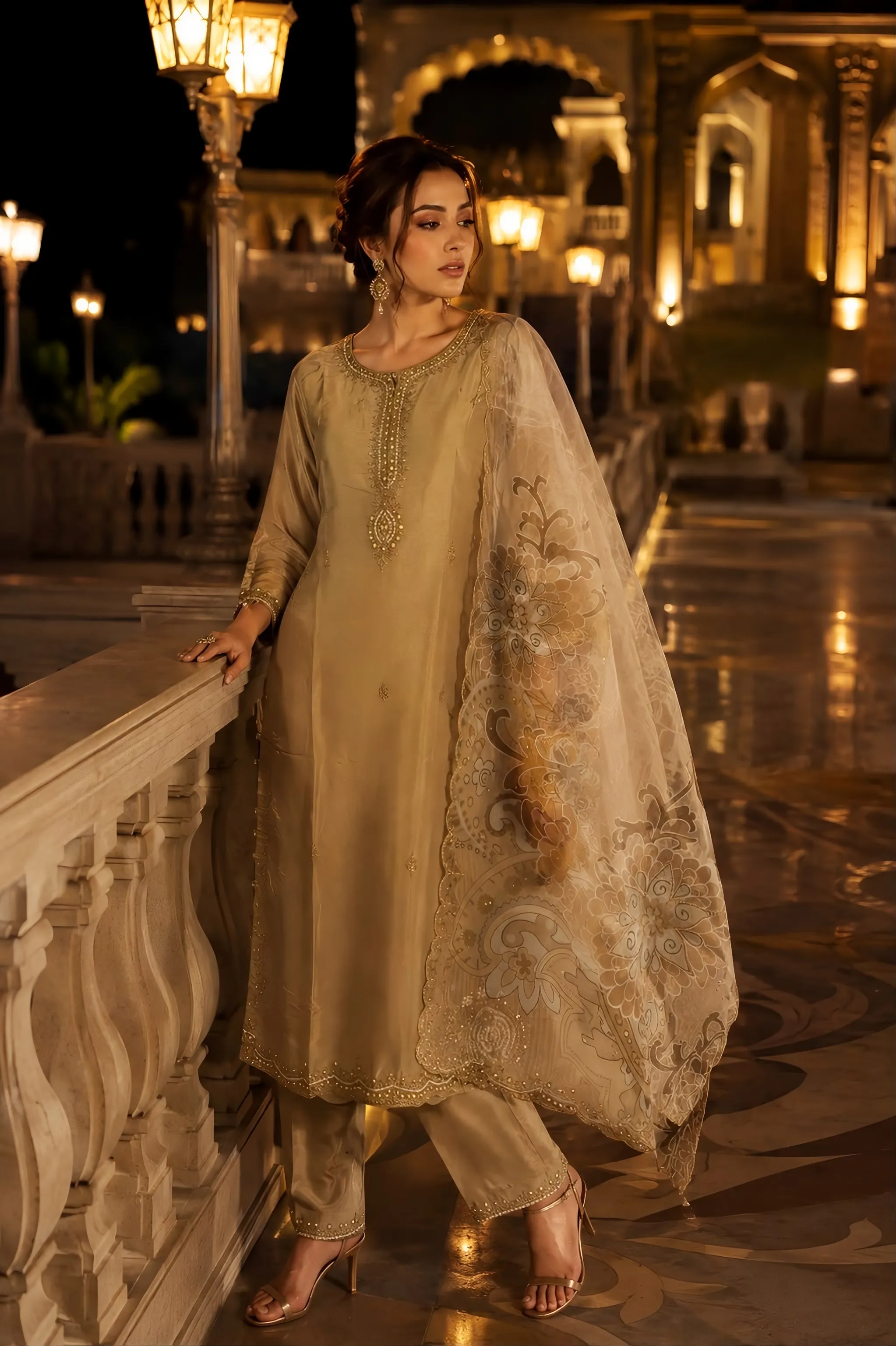 Beige Silk Palazzo Set
