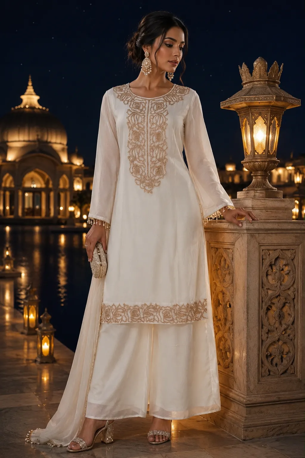 Chic White Embroidered Palazzo Set